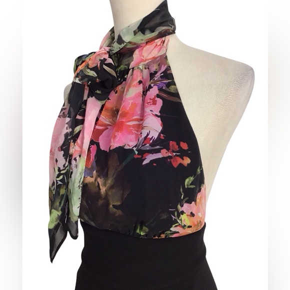 Marciano Floral Tie Neck Halter Open Back Mini Dress Size XS - Picture 5 of 9